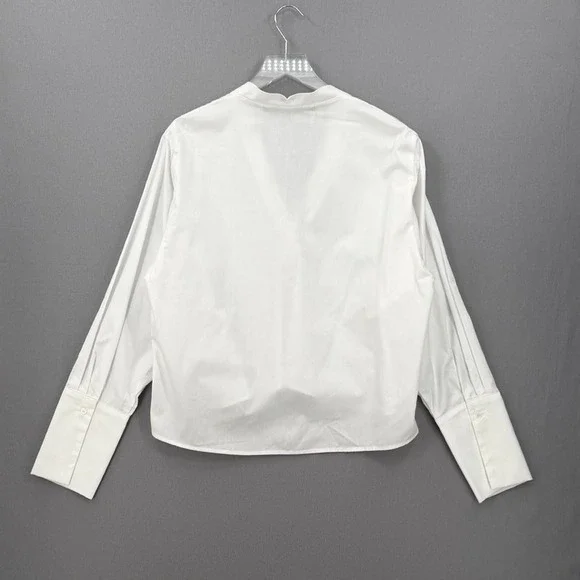 ENZA COSTA Poplin mariner Shirt Medium White V Neck Long Sleeve Quite Luxury NEW - Picture 4 of 16